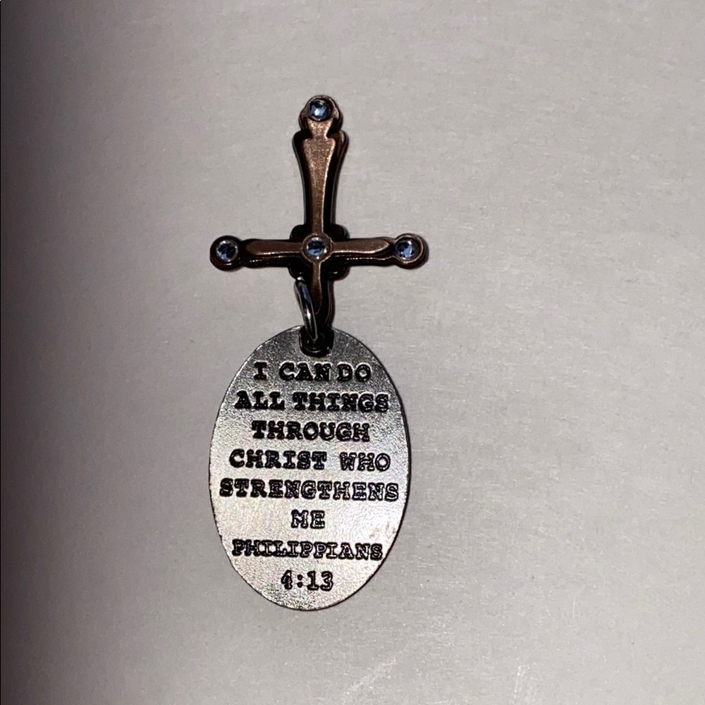 Silver & Copper Brown tone Ornate Cross Pendant Necklace Charm Engraved Personal